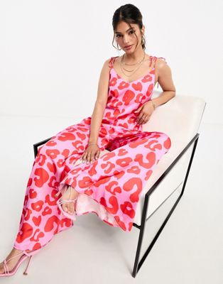 Широкий комбинезон с розовым и красным леопардовым принтом Never Fully Dressed NEVER FULLY DRESSED