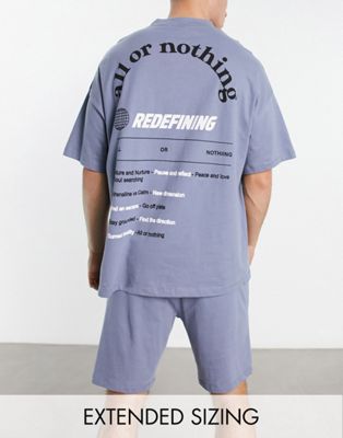 Серый пижамный комплект из футболки и шорт с текстовым принтом ASOS DESIGN ASOS DESIGN