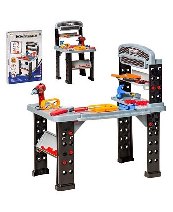 79pc Kids Toy Toolbox Workbench w/ Electric Drill, Hammer, Saw, Pliers Qaba