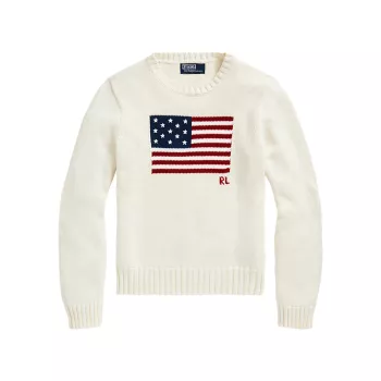 Хлопковый свитер с круглым вырезом с флагом Polo Ralph Lauren