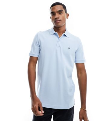 Голубая футболка-поло с короткими рукавами и логотипом Selected Homme Selected