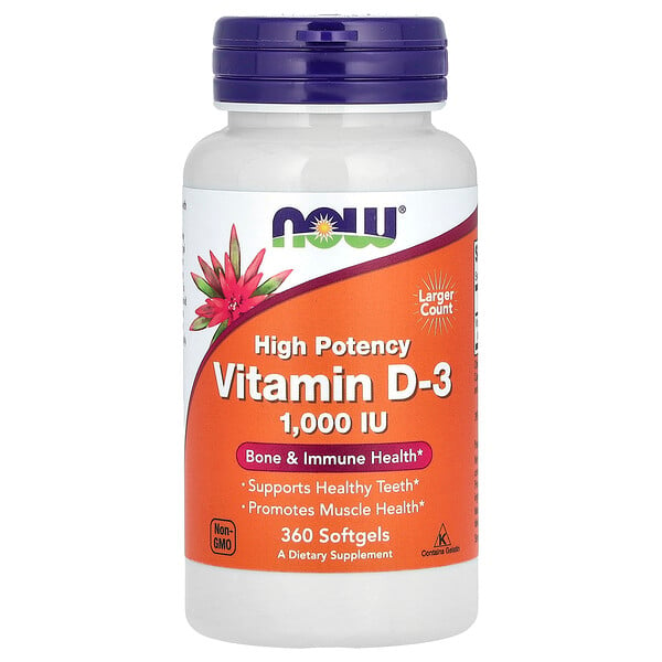 Витамин D-3 - 25 мкг (1000 МЕ) - 360 мягких капсул - NOW Foods NOW Foods