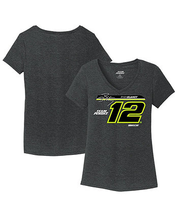 Женская футболка Heather Charcoal Ryan Blaney 2023 #12 Number Tri-Blend с v-образным вырезом Team Penske