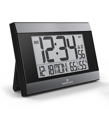 Настенные часы Atomic с функцией автоматической подсветки, календарем, температурой и влажностью Marathon