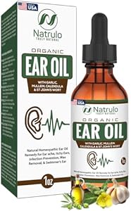 Organic Ear Oil for Ear Infection - Natural Eardrops for Ear Pain, Swimmer's Ear & Wax Removal - Kids, Adults, Baby, & Dog Earache Remedy - Ear Drops with Mullein, Garlic, Calendula Made in USA Natrulo