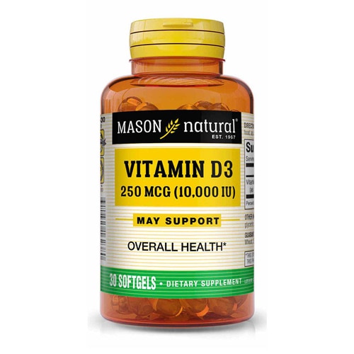 Витамин D3 - 250 мкг (10000 МЕ) - 30 мягких капсул - Mason Natural Mason Natural