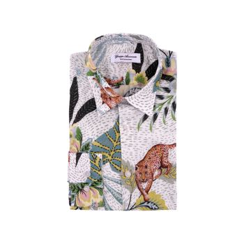 Льняная рубашка с принтом в горошек и ягуаром Giuseppe Annunziata