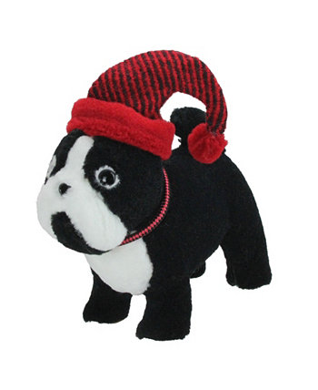 11,5-дюймовый черно-белый плюшевый бульдог с рождественским украшением в красной шляпе Northlight