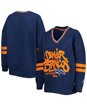 Женская темно-синяя толстовка Denver Broncos в винтажном стиле с пуловером и v-образным вырезом The Wild Collective