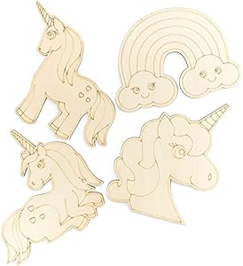 Bright Creations Wooden Unicorn Cutouts for Crafts - Rainbow Unicorn Shapes for DIY Projects and Party Decorations (3.8 x 5.5 Inch, 24-Pack) Bright Creations