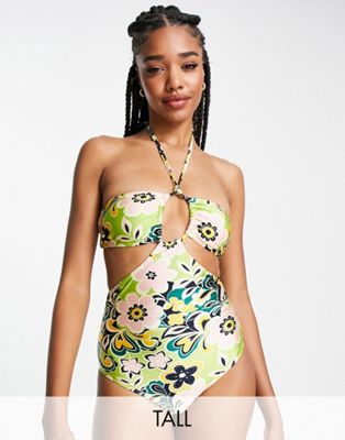 Topshop Tall 60's floral keyhole cut out swimsuit Topshop Tall