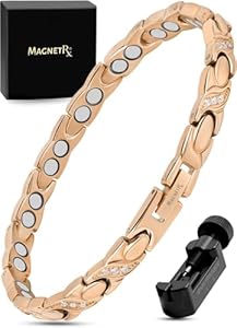 MagnetRX® Magnetic Bracelets for Women — Premium Four Leaf Clover Bracelet with Crystals and Ultra Strength Magnets — Adjustable Womens Magnetic Bracelet with Sizing Tool (Gold) MagnetRX