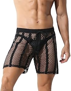 Panegy Men's Fishnet Legging Pants & Shorts Mesh Drawstring Loose Lounge Pants Swim Shorts Panegy