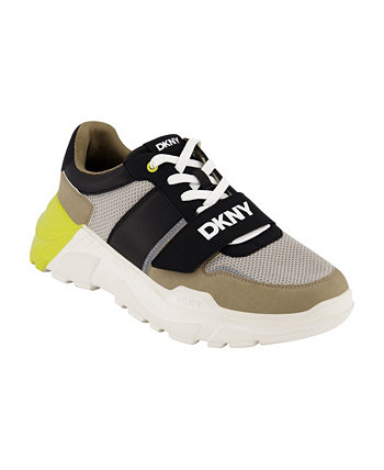 Men's Mixed Media Runner with Front Logo Strap Sneakers DKNY