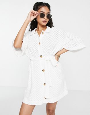 Женское мини-платье-рубашка с поясом в стиле кружева ASOS DESIGN ASOS DESIGN