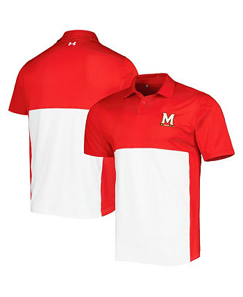 Красно-белая мужская рубашка-поло Maryland Terrapins Green Blocked Рубашка-поло Performance Under Armour