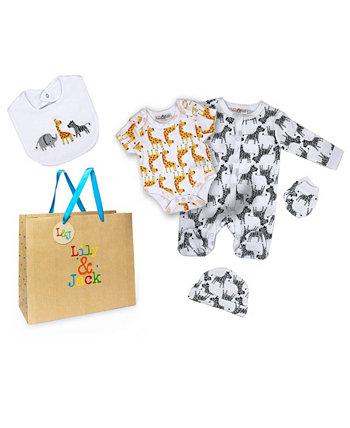 Подарочный набор для маленьких мальчиков и девочек Safari Layette в сетчатой сумке, 5 предметов Lily & Jack