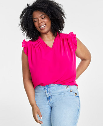 Trendy Plus Size Ruffled-Trim Sleeveless Blouse, Created for Macy's On 34th