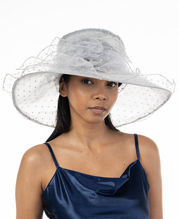 Женская нарядная шляпа из органзы в горошек с широкими полями BELLISSIMA