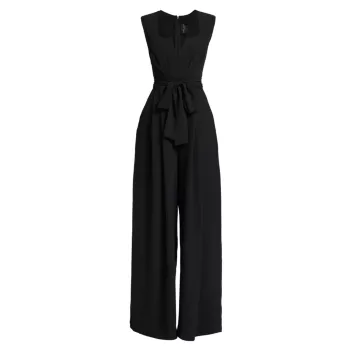 Eloise Belted Pleated Wide-Leg Jumpsuit MICHAEL COSTELLO COLLECTION
