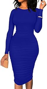 Женское Вечернее Платье BEAGIMEG Ruched Long Sleeve Elegant Bodycon Basic Casual Midi Dress BEAGIMEG