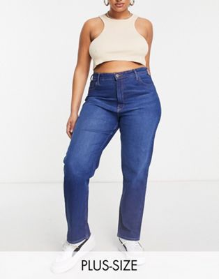 Lee Plus high rise mom jeans in mid blue wash Lee Plus
