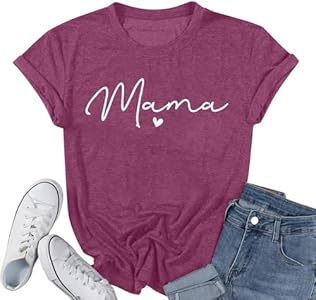 Mama Shirt for Women Mama Letter Print T-Shirt Funny Graphic Tees Casual Short Sleeve Mom Life Tops Tee TAOHONG