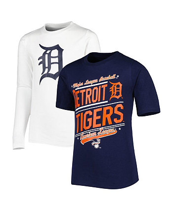 Комплект из темно-синих и белых комбинированных футболок с надписью Big Boys and Girls Detroit Tigers Stitches
