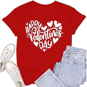 Womens Valentines Day T-Shirt Romantic Love Heart T-Shirt Valentine Tee Tops SUWATOIN