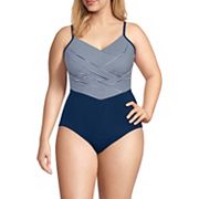 Plus Size платье для купания Lands' End с драпировкой и спинкой X, подчеркивающее фигуру Lands' End