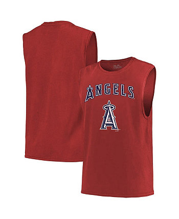 Men's Threads Red Los Angeles Angels Softhand Muscle Tank Top Majestic