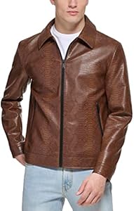 DKNY Men's Faux Leather Classic Laydown Collar Bomber Jacket DKNY