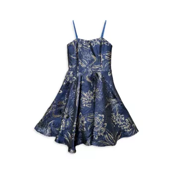 Жаккардовое платье с цветочным принтом для девочки Un Deux Trois