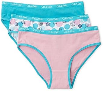 Calvin Klein Girls' 3 Pack Chrome Fashion Bikini Briefs, (Blue (37D37030-99) / Pink/Circles, Small) Calvin Klein