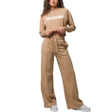 Women's Tan Oklahoma Sooners Raglan Cropped Sweatshirt & Sweatpants Set Kadyluxe