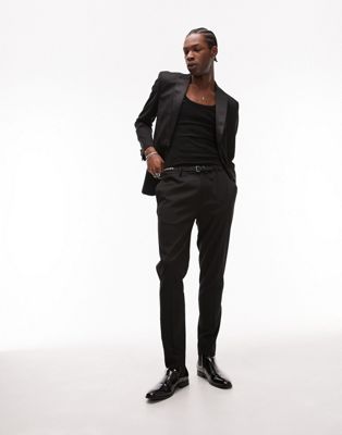 Черные узкие брюки-смокинг из смесовой шерсти Topman Premium TOPMAN
