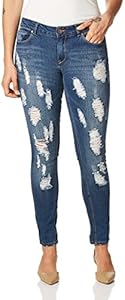 dollhouse Women's Destructed Med Wash Skinny Jean with Roll Cuff Dollhouse