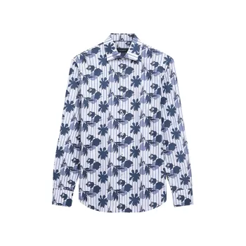 Полосатая классическая рубашка с цветочным принтом BUGATCHI