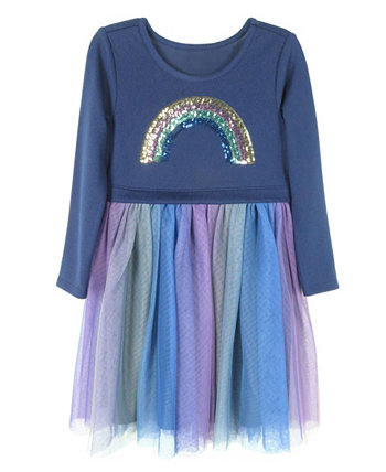 Платье-пачка с длинными рукавами и радужной вышивкой для маленьких девочек Pink & Violet