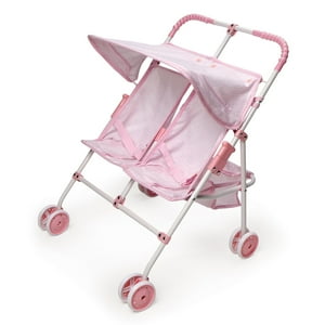 Folding Double Doll Umbrella Stroller - Pink/Gingham Badger Basket