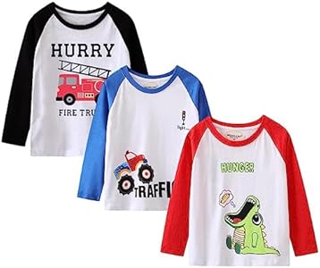 Boys Long Sleeve T-Shirt Cotton Casual Winter Crewneck Basic Active Tops Tee Tunic Shirts 3 Packs Sets Hileelang