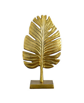 15.5in. Golden Leaf Sculpture Decorative Accent NEARLY NATURAL