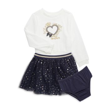 Толстовка из трех частей с логотипом для маленьких девочек, юбка из фатина и юбка из фатина Комплект шароваров Juicy Couture