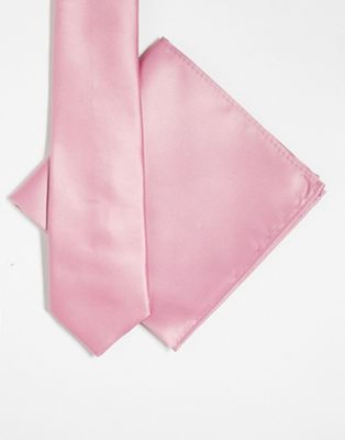 Розовый атласный галстук и нагрудный платок ASOS DESIGN ASOS DESIGN