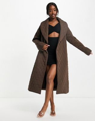 Стеганое пальто 4th & Reckless шоколадного цвета 4TH & RECKLESS