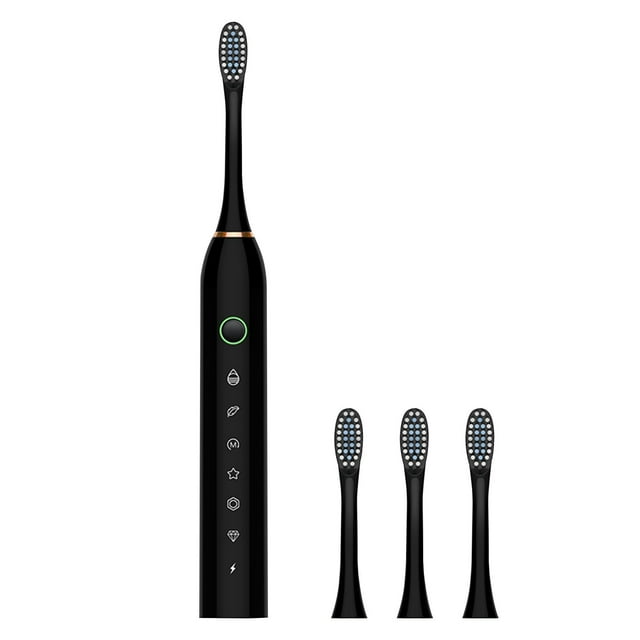 SDJMa Sonic Electric Toothbrush with 4 Brush Heads for Adults, 6 Modes, 2 Minutes Smart Timer, USB Fast Charge, Rechargeable Electric Toothbrushes. (Black) SDJMA