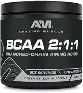 Amazing Muscle BCAA Amino Supplement | 2:1:1 Branched Chain Amino Acid Ratio | Unflavored | Net Weight 500 Grams (1.1 Lb) | Non-GMO | Gluten-Free | Made in USA Amazing Nutrition