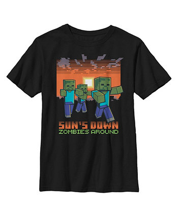 Boy's Minecraft Sun's Down Zombies Around  Child T-Shirt Microsoft