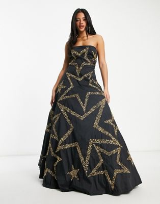 Lace & Beads exclusive embellished star maxi dress in black LACE & BEADS