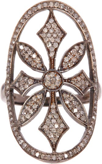 Кольцо-щит Renata из стерлингового серебра с черным родиевым покрытием и бриллиантами - 1,10 карата. ADORNIA Fine